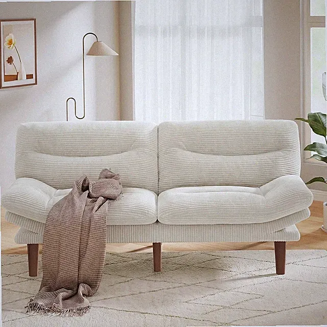 66 inch Convertible Futon Sofa Bed Corduroy White