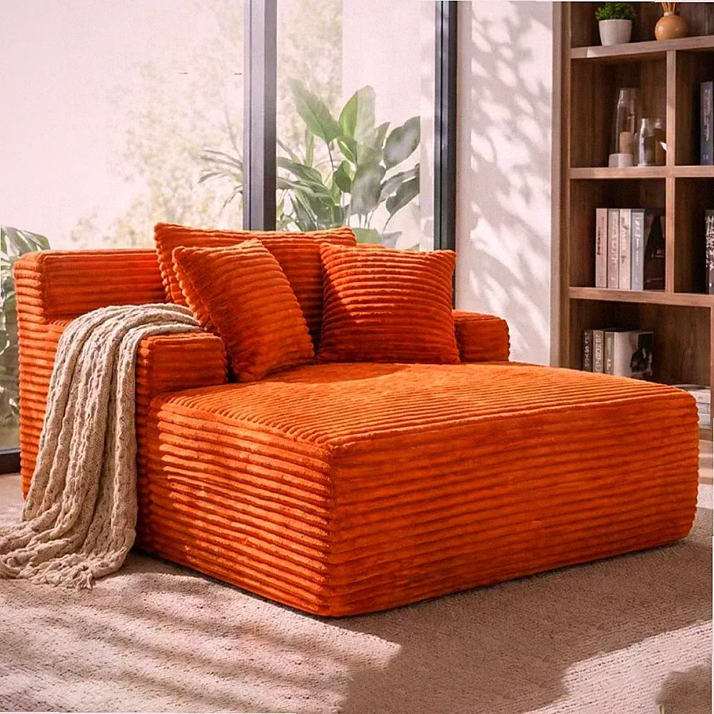 66-inch indoor chaise lounge, oversized cushion boneless sofa bed with pillow