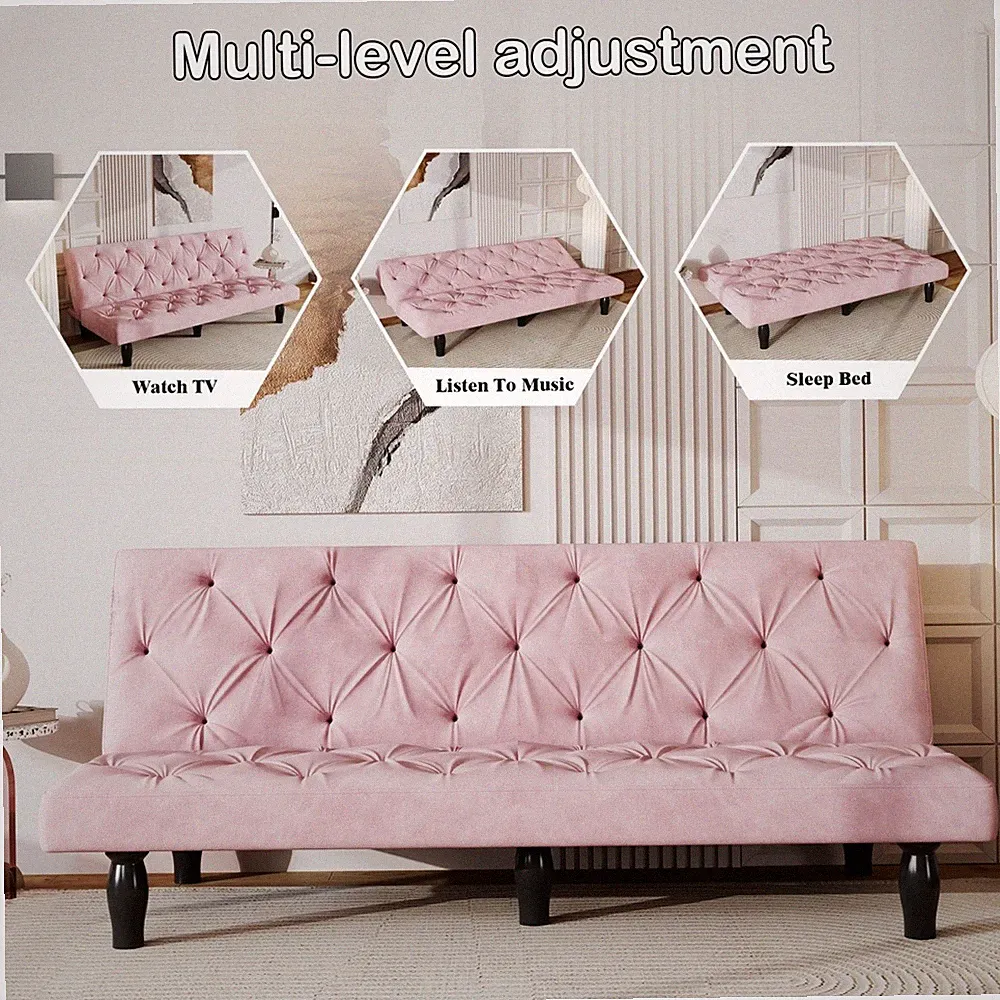 66" Pink Velvet Sofa Bed for Family Living Rooms Apartments and Bedrooms