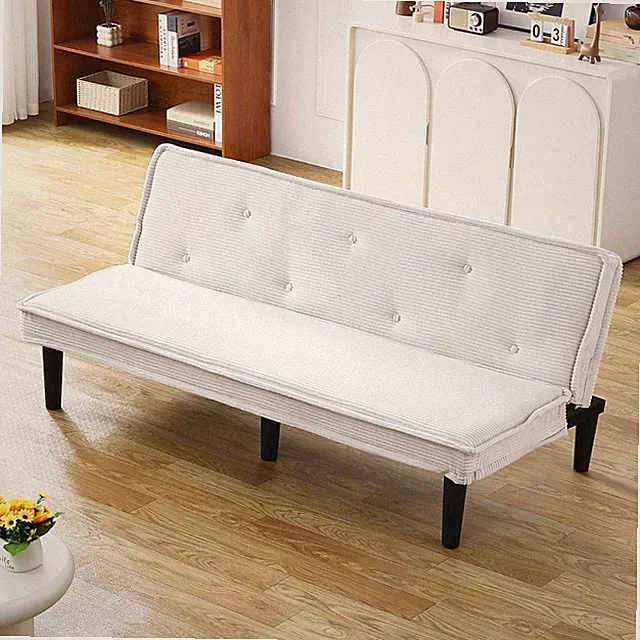 66” PVC Convertible Sofa Bed,Corduroy Sleeper Sofa with Solid Wood Frame