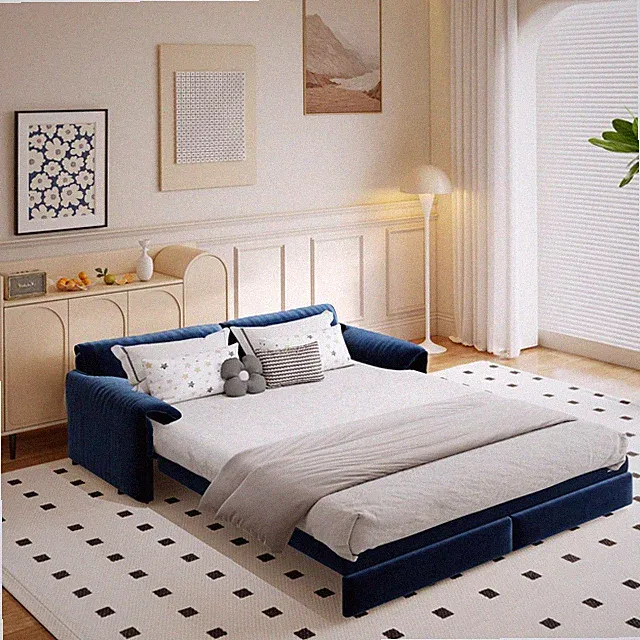 66" Queen Pull Out Sofa Bed, 3-in-1 Sleeper with Storage, Velvet
