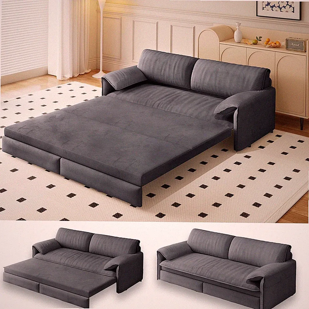 66" Queen Size 3-in-1 Convertible Sleeper Sofa Futon Sofa Bed w/ Pull Out Bed