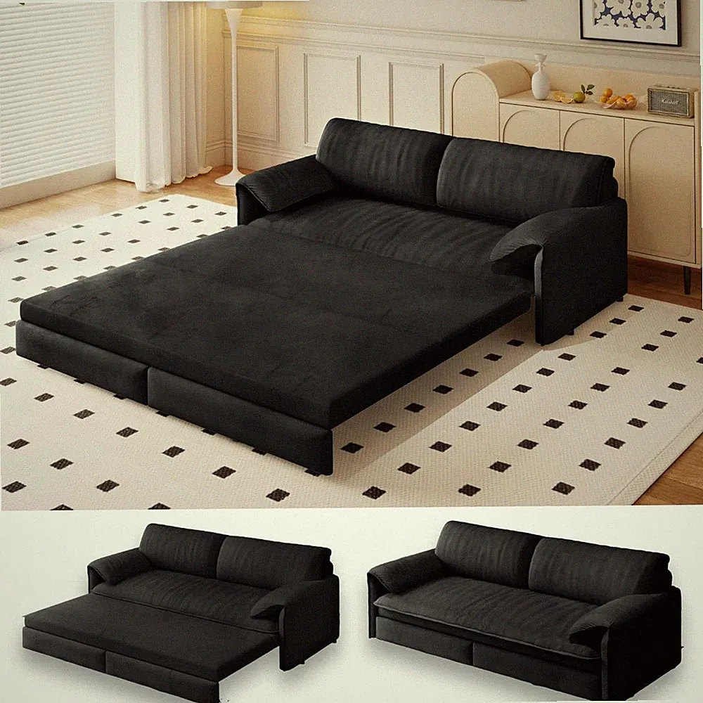 66" Queen Size 3-in-1 Convertible Sleeper Sofa Futon Sofa Bed w/ Pull Out Bed