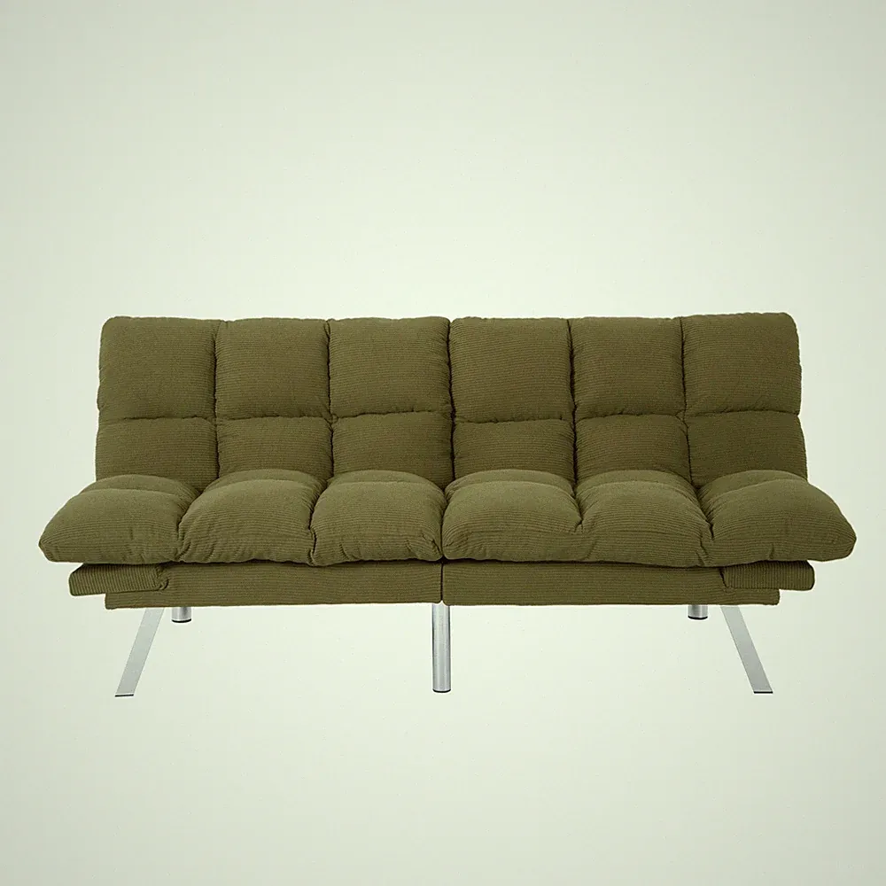 67.3" Corduroy Futon Sofa Bed Twin Sleeper Adjustable Split Back Armrests Green