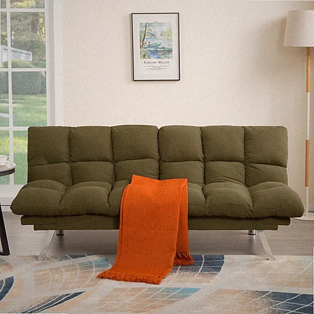 67.3" Corduroy Futon Sofa Bed Twin Sleeper Adjustable Split Back Armrests Green
