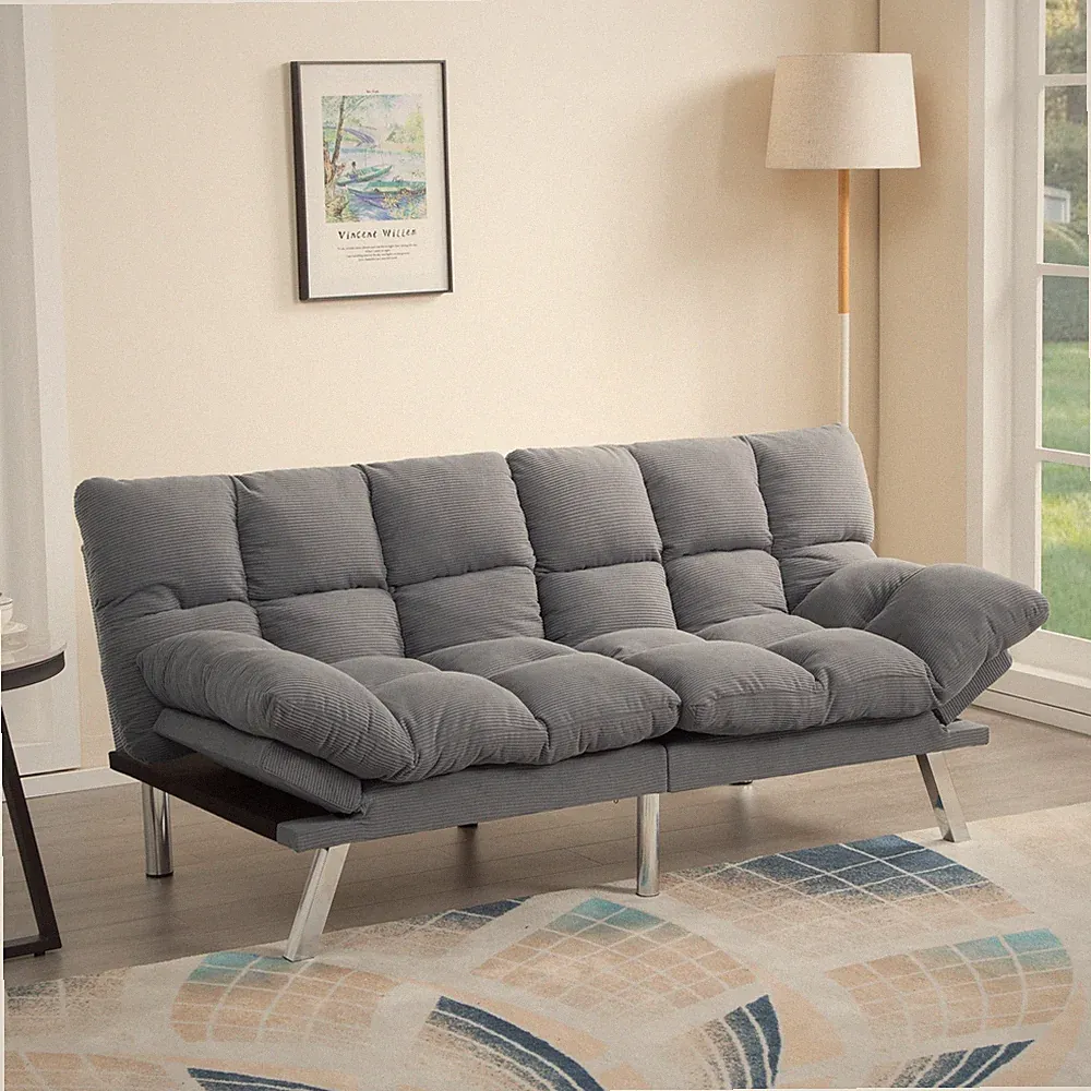 67.3" Grey Corduroy Futon Sofa Bed Twin Sleeper Adjustable Split Back Loveseat