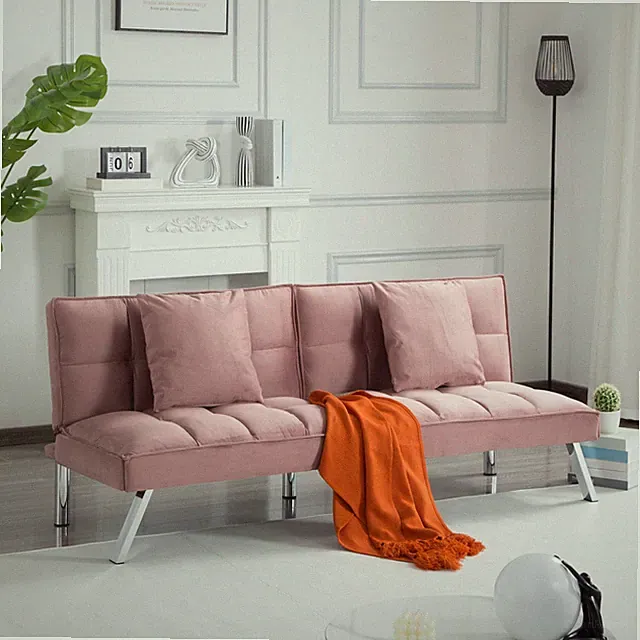 67.7" Classic Velvet Futon Sofa Bed 2-in-1 Adjustable Backrest 5-Position Tufted