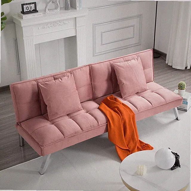 67.7" Velvet Futon Sofa Bed Convertible Sleeper Couch 5-Position Adjustable Back