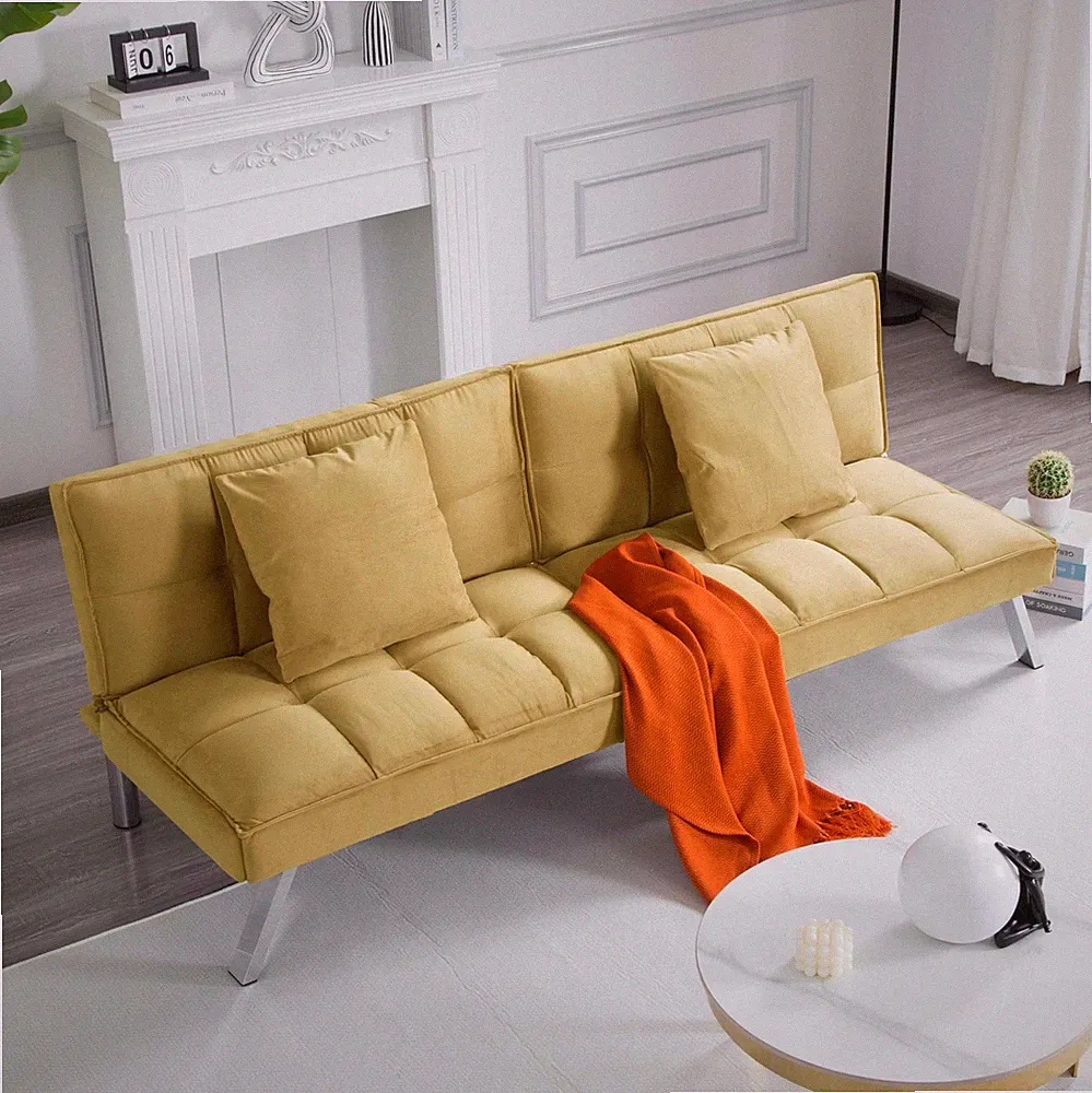 67" Classic Velvet Futon Sofa Bed 2-in-1 Adjustable Backrest 5-Position Tufted
