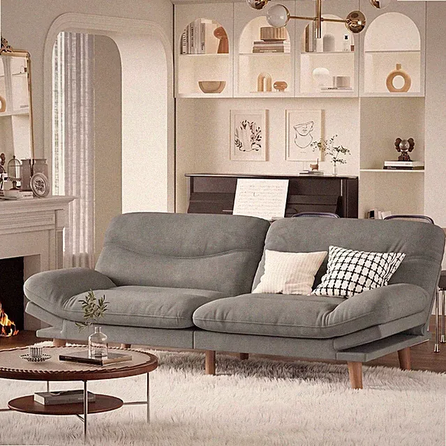 67'' Convertible Futon Sofa Bed Modern Linen Loveseat Light Grey