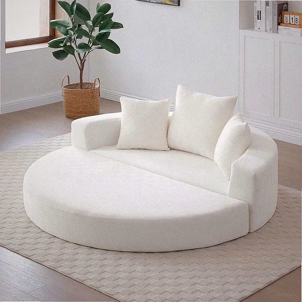 67" Convertible Futon Sofa Bed Round Folding Comfy Corduroy Couch