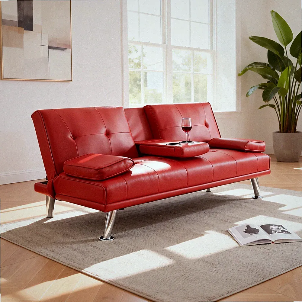 67" Convertible Sofa Bed with Foldable Cup Holders