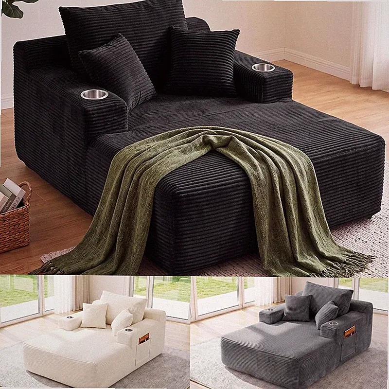 67" Corduroy Chaise Lounge Chair Boneless 3 Pillows Oversized Ergonom Sofa Bed