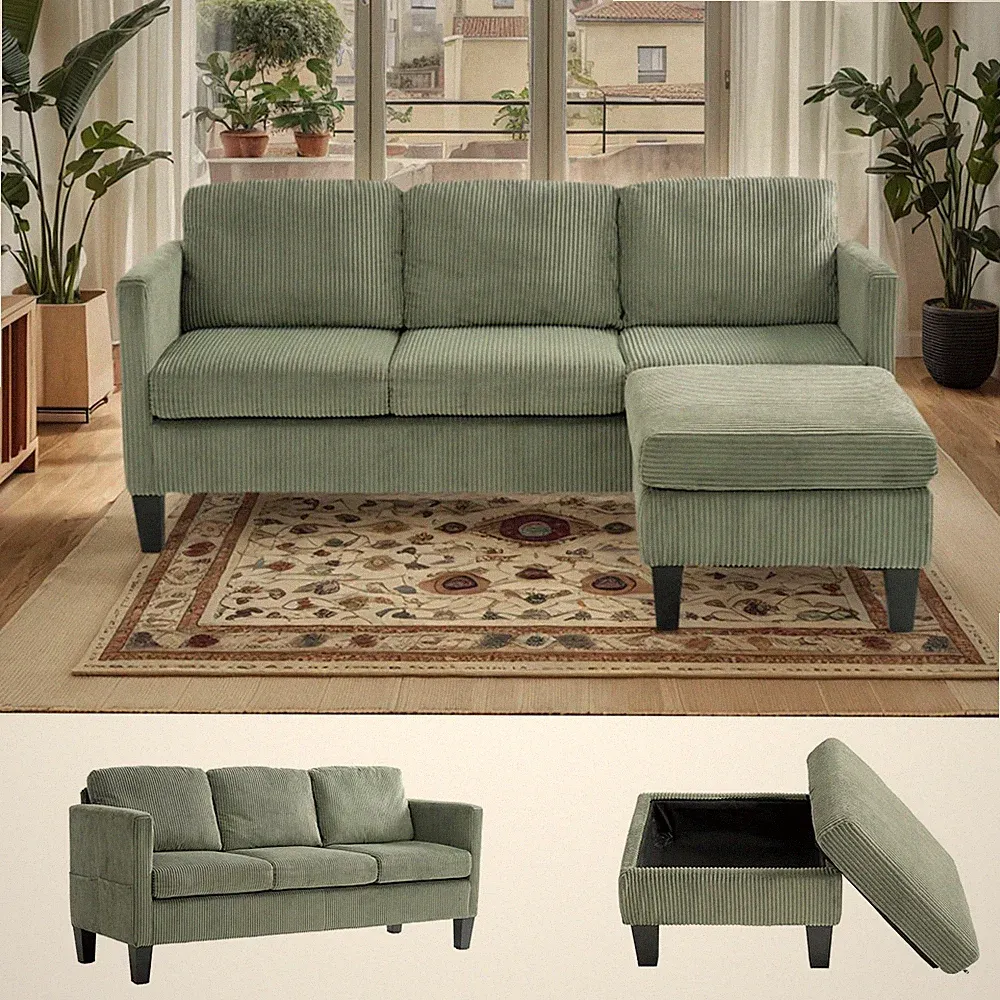 67'' L-Shaped Velvet Modular Sectional 67 Inches (Length Only), Olive Green