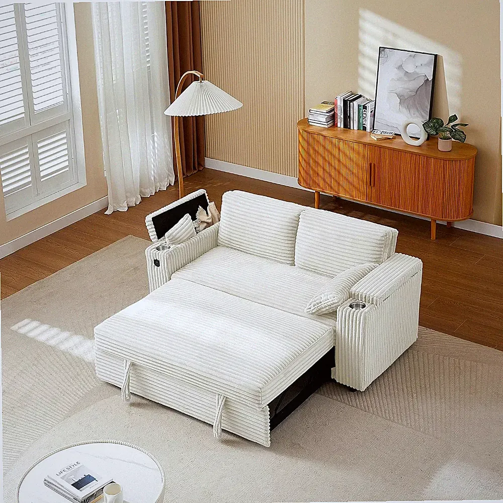 67" Loveseat Sofa Bed with USB, Cup Holders & Adjustable Recline for Comfort