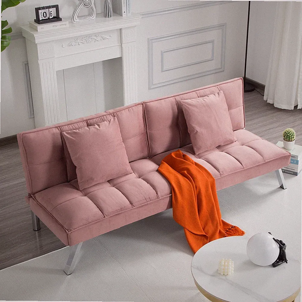 67" Mid-Century Modern Futon Sofa Bed Rose 3-in-1 Split-Back 5-Position