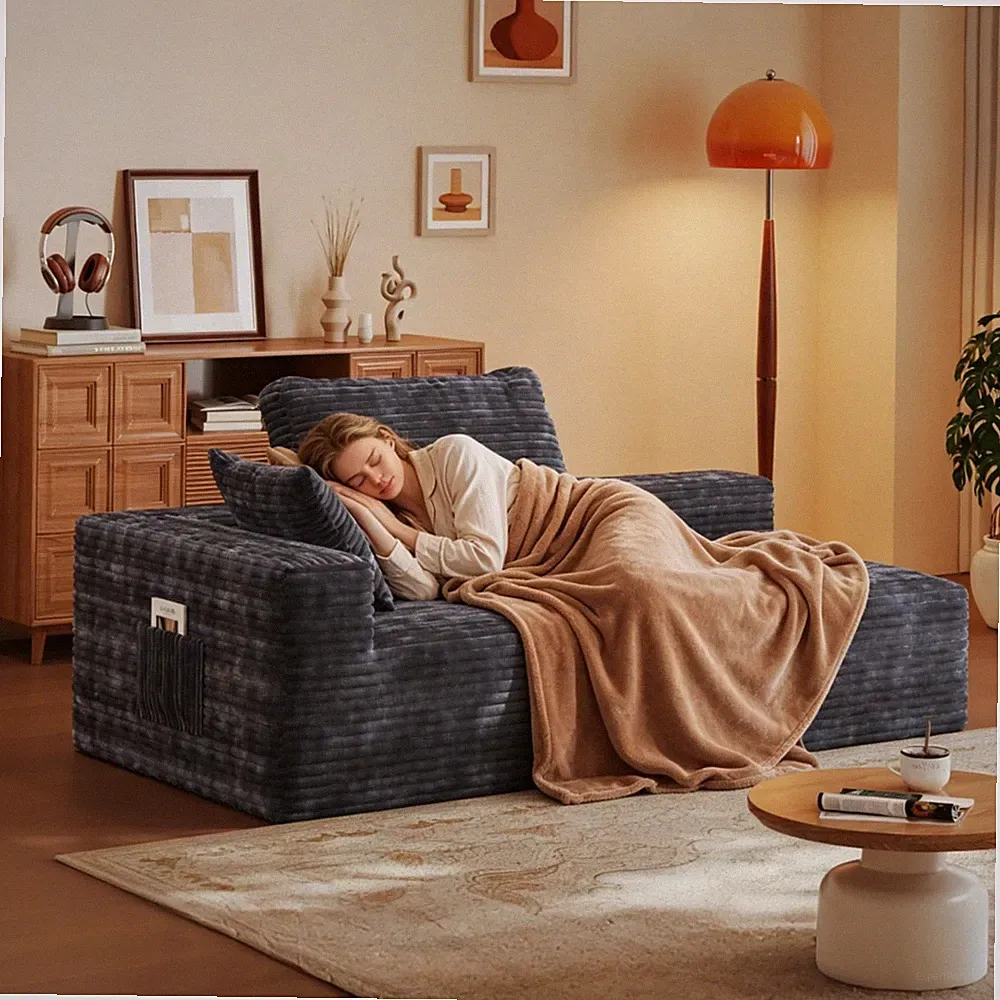 67" Sofa Bed Chaise Pillows Smog Blue Horizontal Left Armrest Facing Chaise