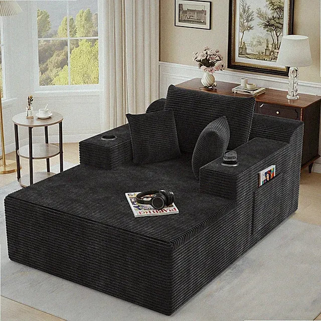 67in Oversized Chaise Lounge Chair ,Boneless Couch Compressed Sofa W/CupHolder