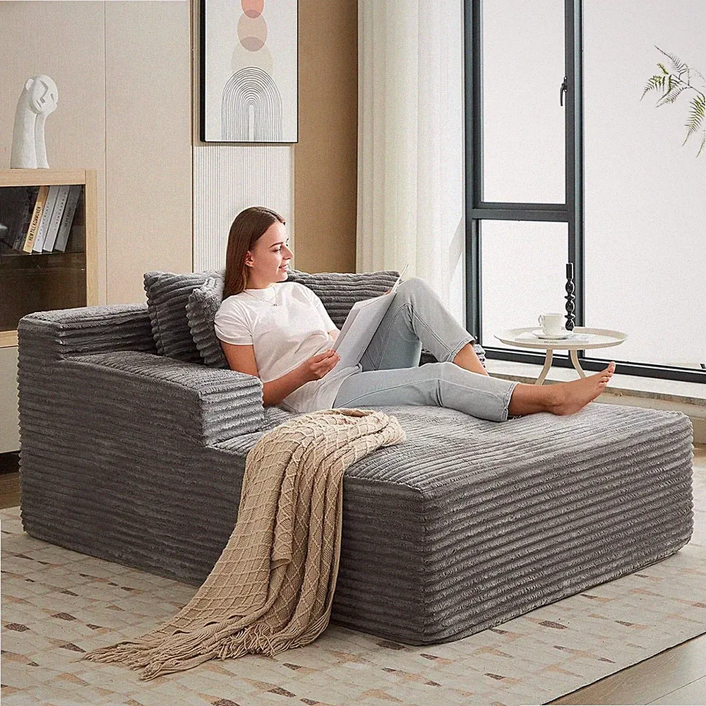 67"x50"x29" Oversized Chaise Lounge Chair Corduroy Couch Boneless Plush Sofa
