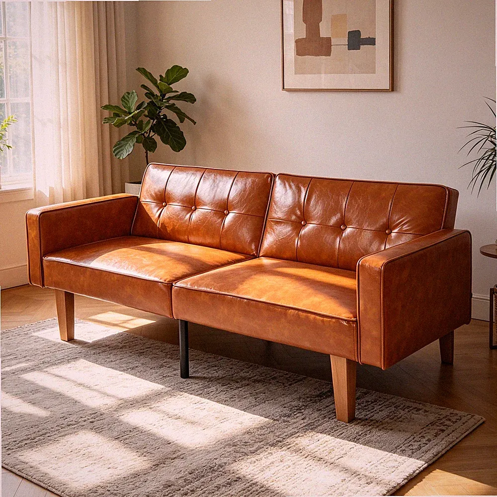68.11" Modern Sofa Bed Brown Convertible Tufted Split-Back Living Room