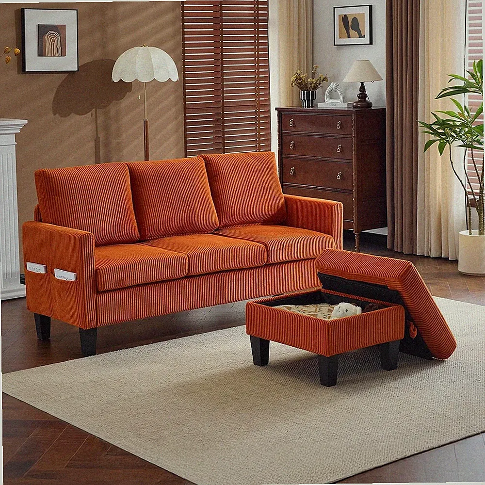 68.5' L Shaped Couch W/ Movable Storage Ottoman Convertible Sectional Sofa in