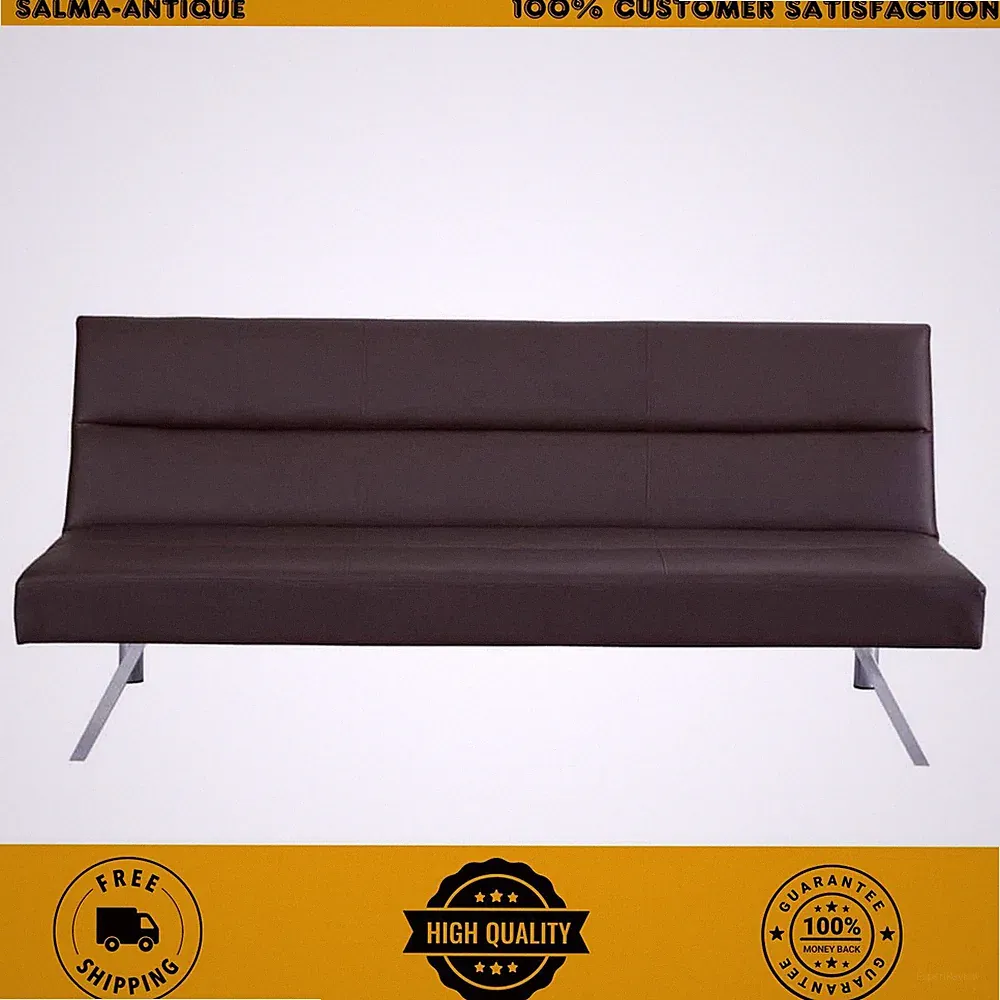68.9 in Contemporary Faux Leather Armless Futon Sofa Bed with Chrome Legs Design