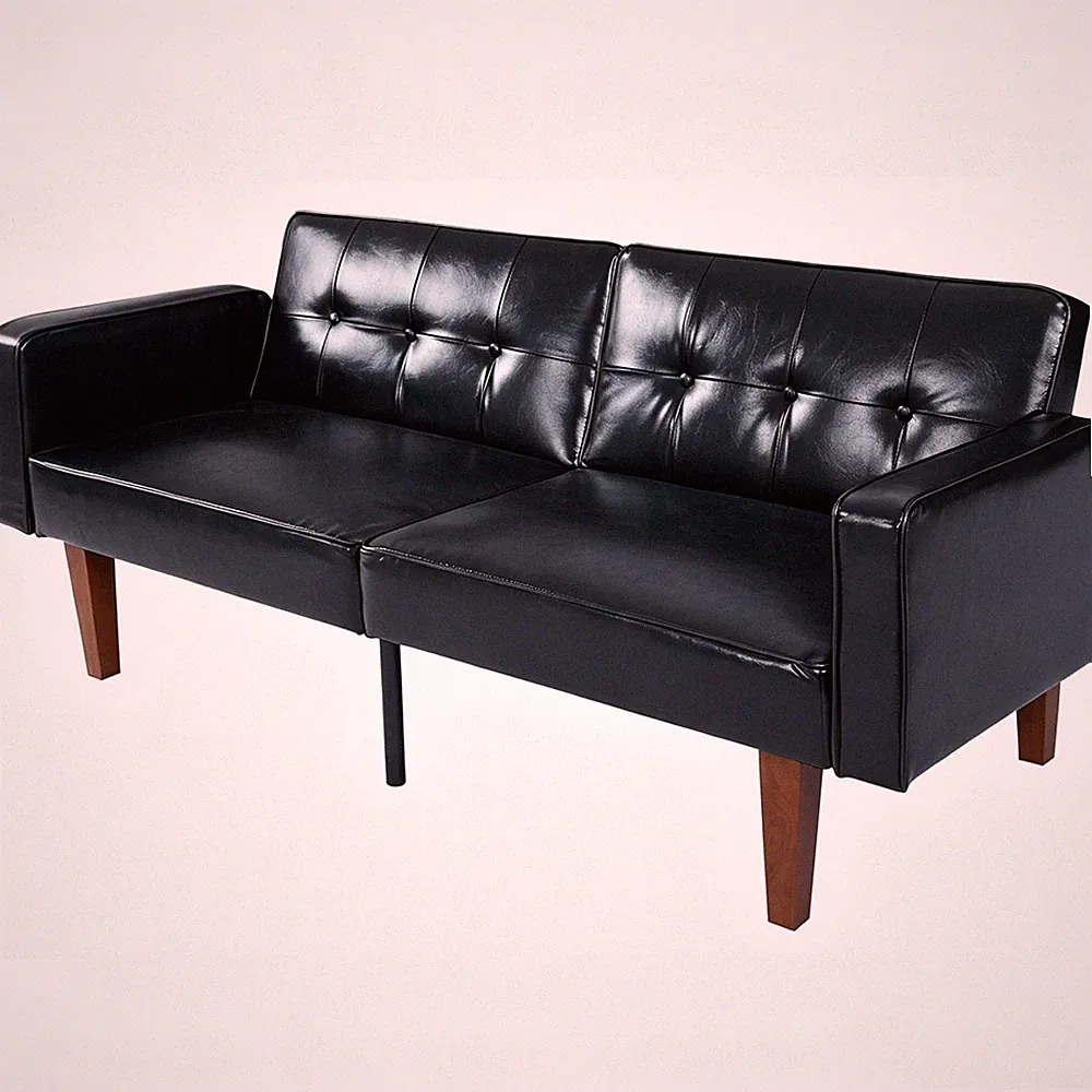 68" Foldable Faux Leather Sofa Bed 3 Position Adjustable High Resilience Foam