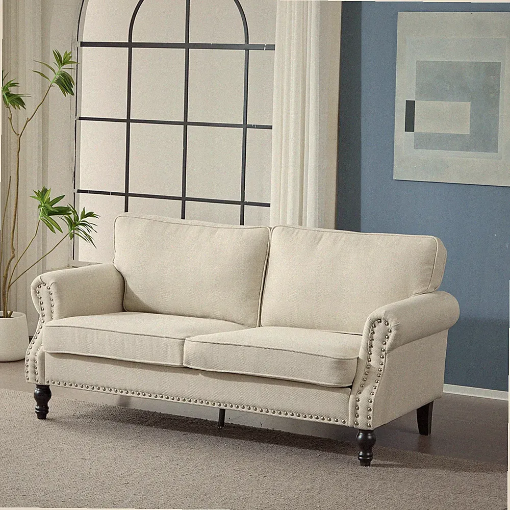 68 Inch Nailhead Trim Couches for Living Room, 22" Deep Seat Rolled Arm Sofa