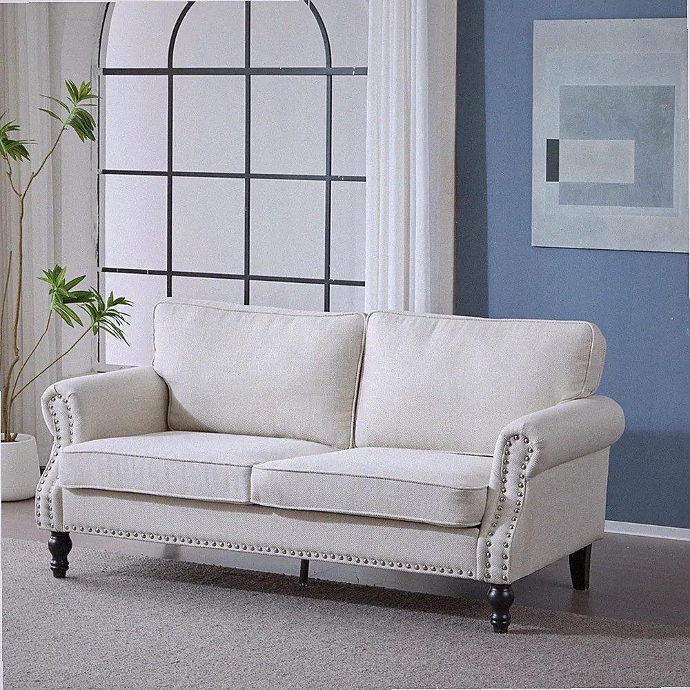 68 Inch Nailhead Trim Couches for Living Room, 22" Deep Seat Rolled Arm Sofa, F