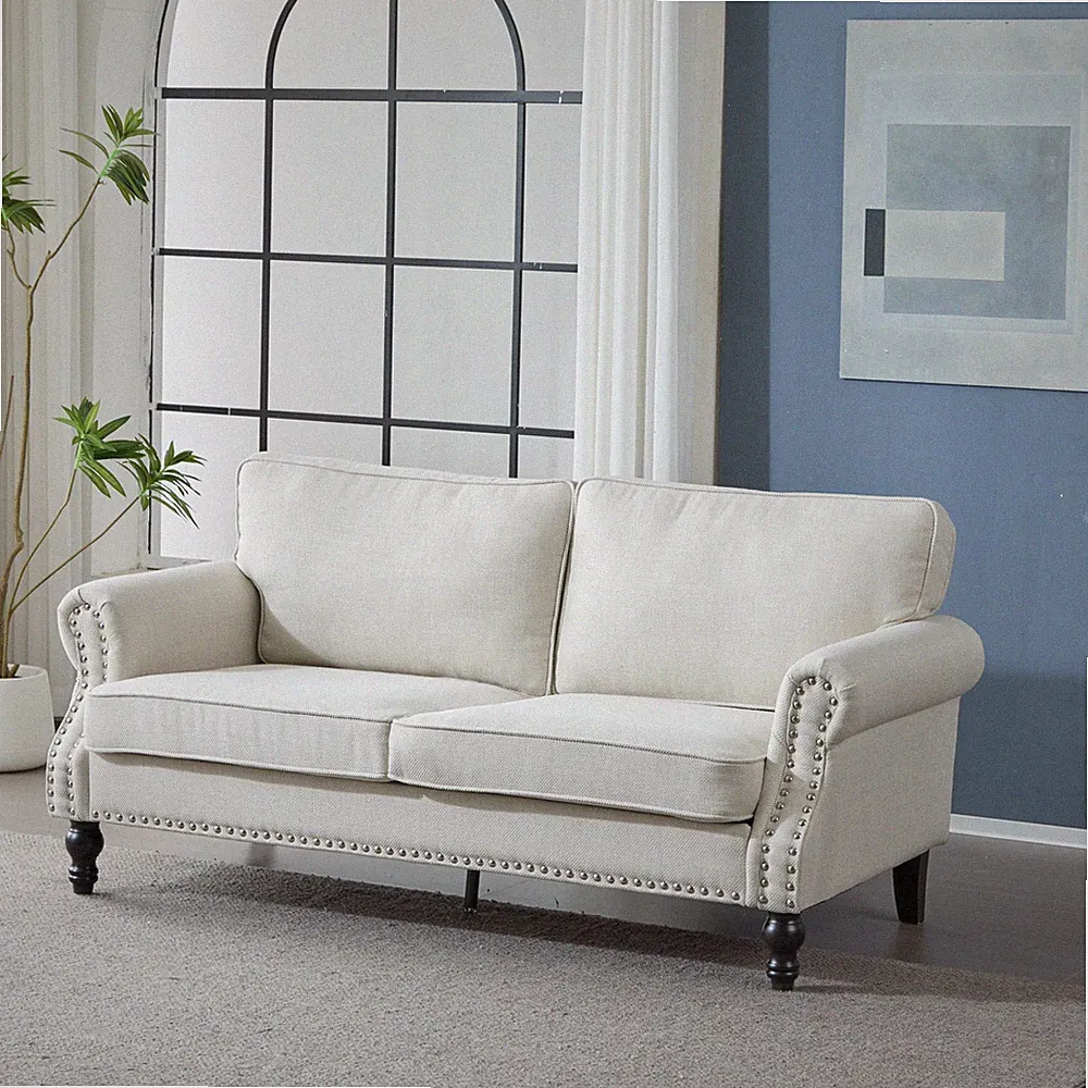 68 Inch Nailhead Trim Couches for Living Room, 22" Deep Seat Rolled Arm Sofa, Fa