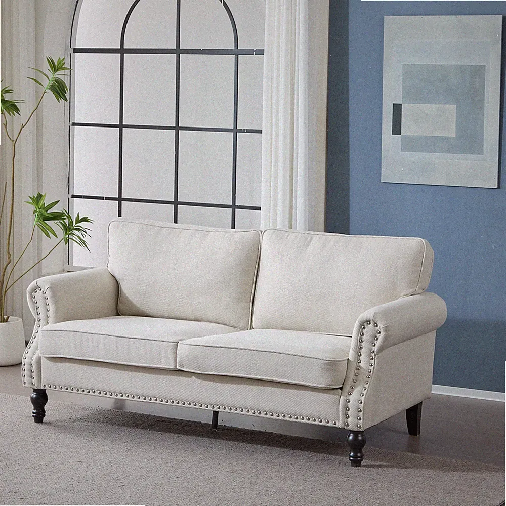 68 Inch Nailhead Trim Couches for Living Room, 22" Deep Seat Rolled Arm Sofa, Fa