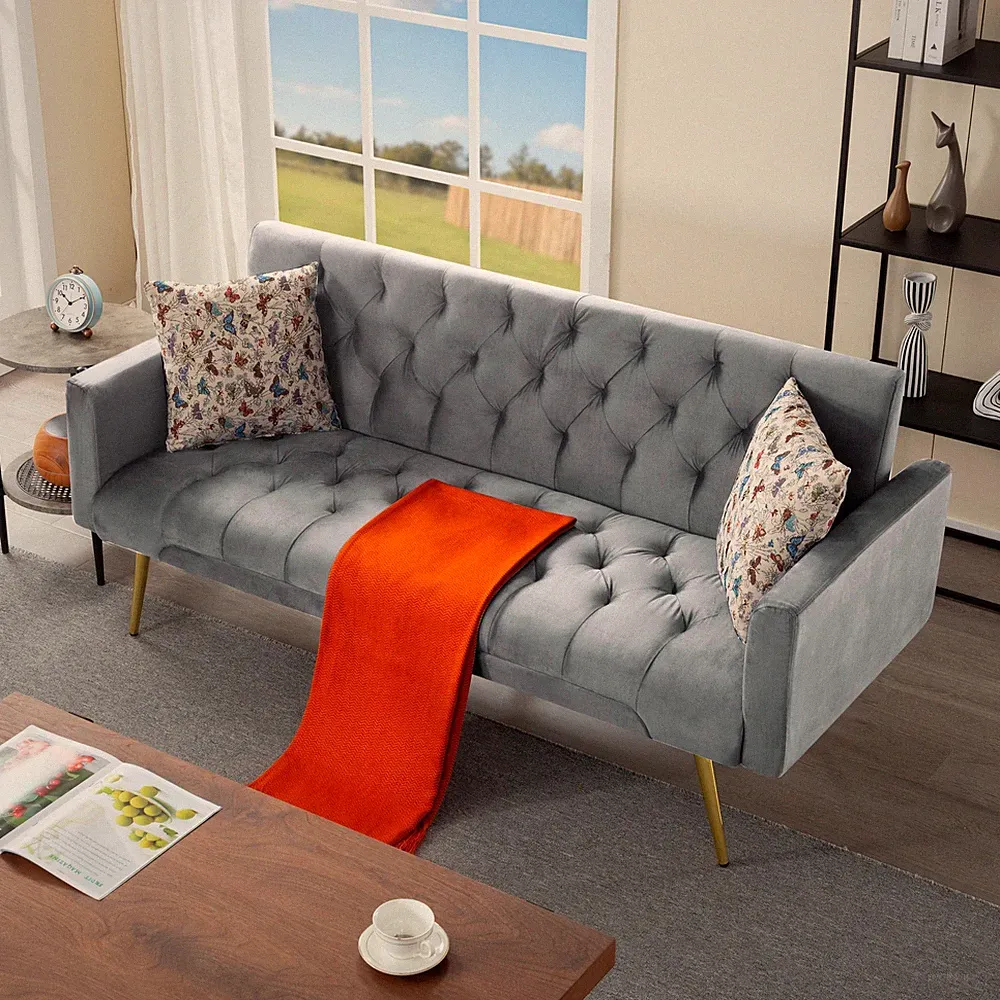 68" Modern Futon Sofa Bed Adjustable Backrest Tufted Sleeper Couch Living Room