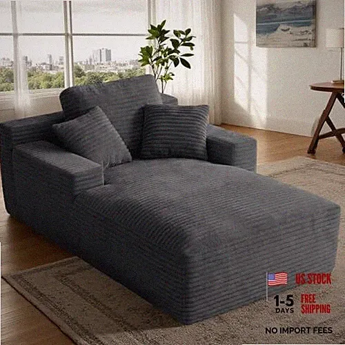 68" Oversized Boneless Chaise Lounge Chair Indoor, Corduroy Cloud Reading Grey
