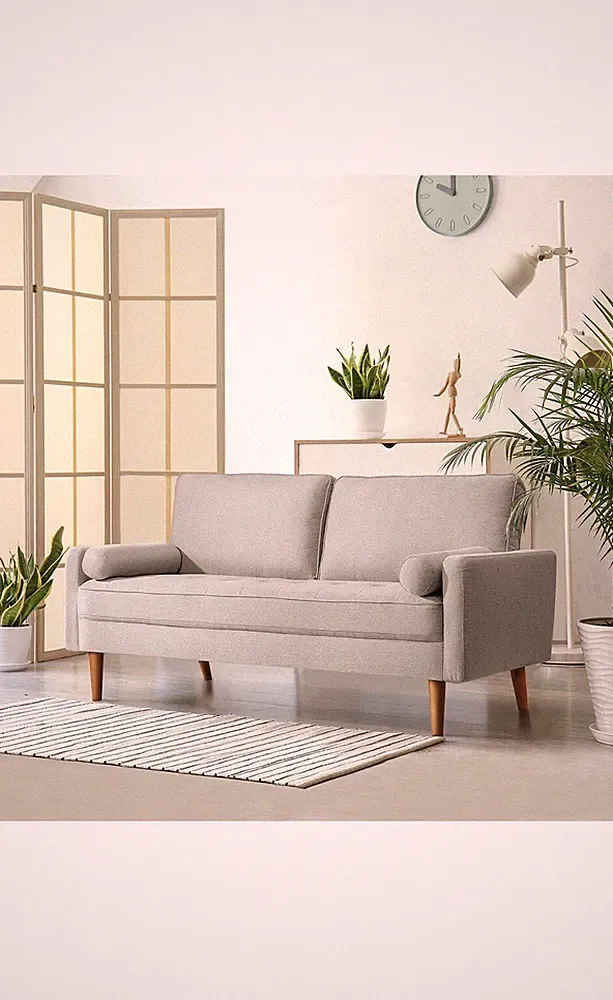 68in beige fabric loveseat. Great for small apartments or bedrooms