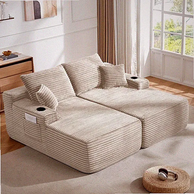 69" Cloud Sectional Sofa L-Shape, Deep Seat Chaise Lounge, Beige