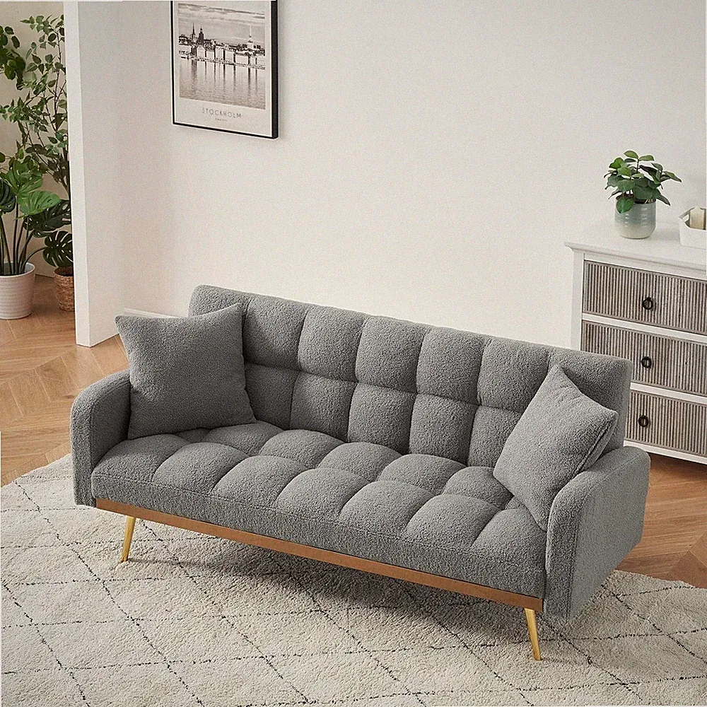 69" Convertible Sofa Bed with Two Throw Pillows, Suitable for Living Room
