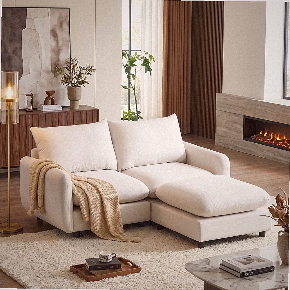 69 in. 3-Piece L Shaped Modular Free Combination Sectional Sofa Couch w/Ottoman