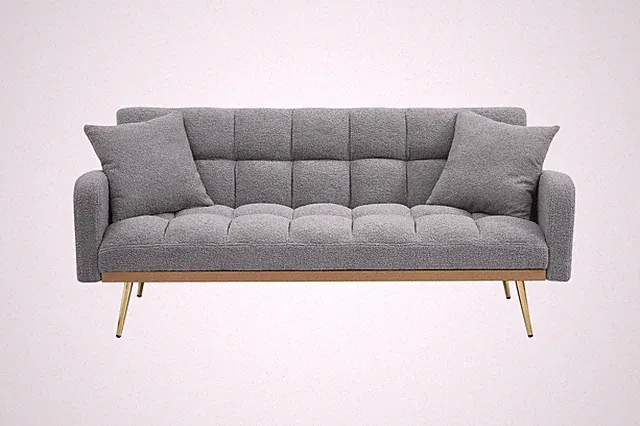 69 Inch Sofa Bed Gray with Adjustable Teddy Sofa for Small Space Living Room a