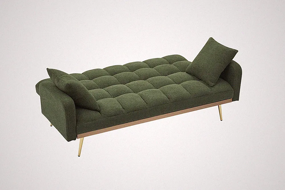 69 Inch Sofa Bed Green with Adjustable Teddy Sofa for Small Space Living Room