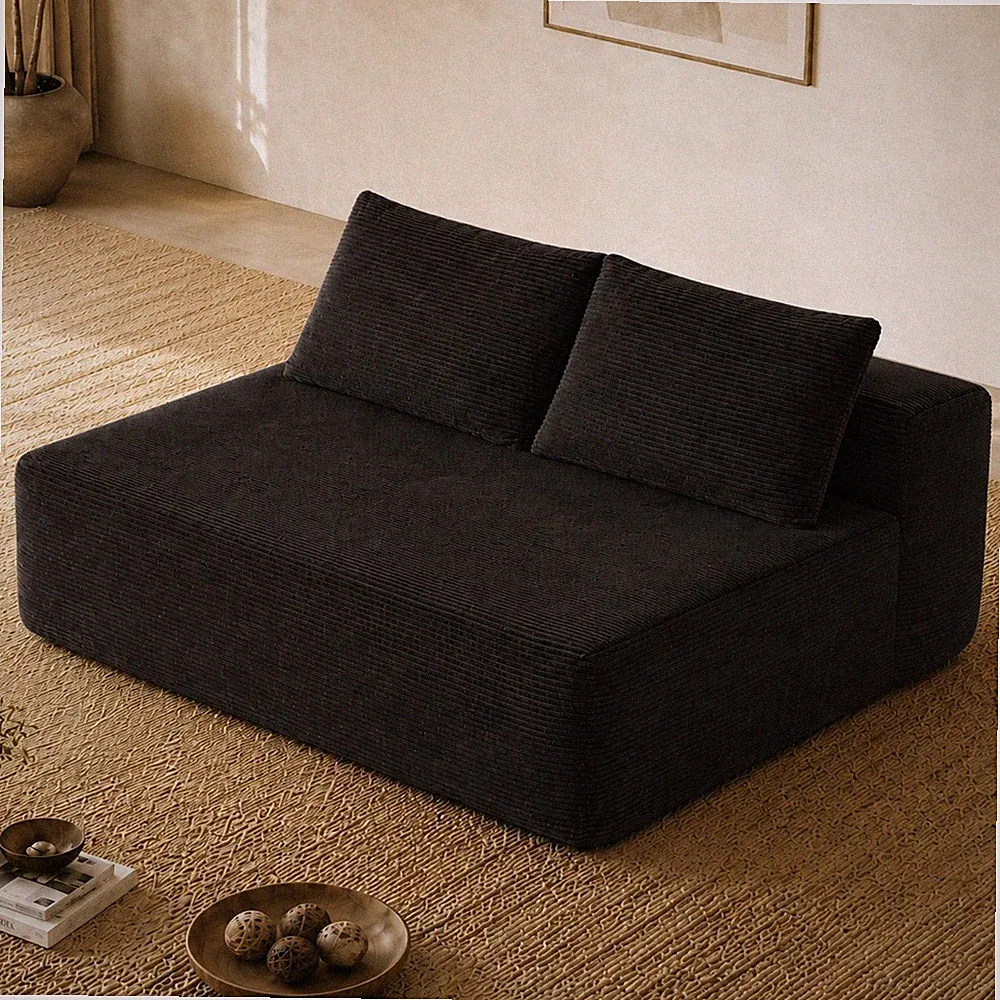 69" L-Shape Sectional Sofa with Double Chaise, Corduroy Fabric, Black