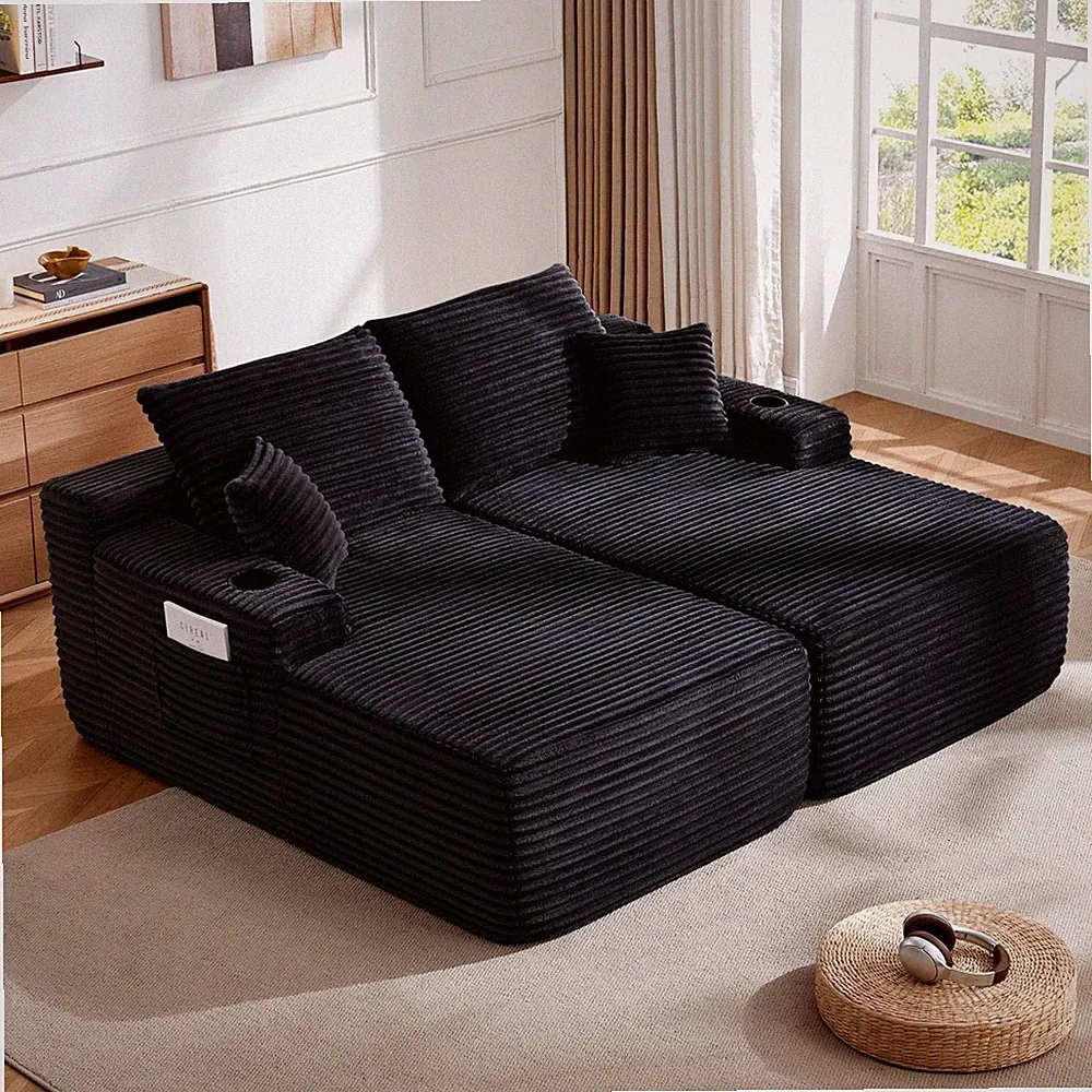 69" L-Shape Sectional Sofa with Double Chaise, Deep Seat, 2 Seater, Black