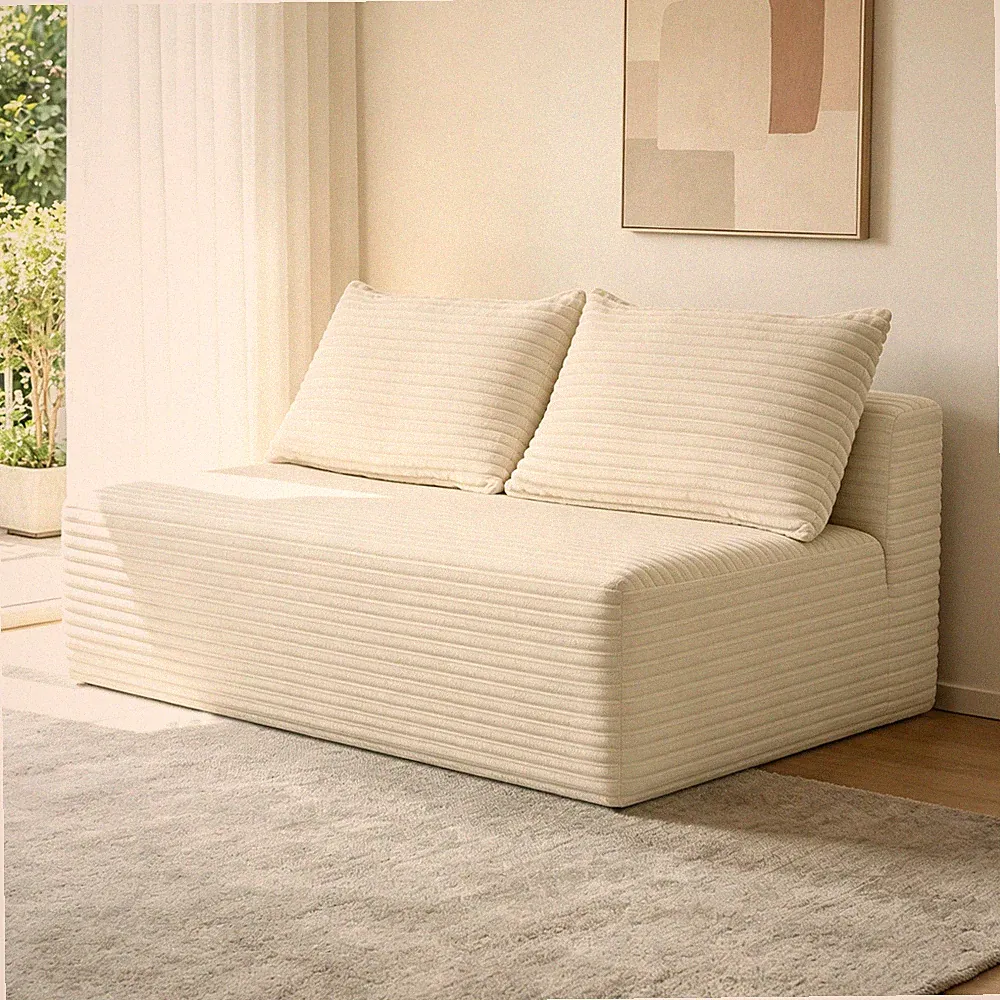 69" L-Shape Sectional Sofa with Double Chaise, Plush Fabric, White