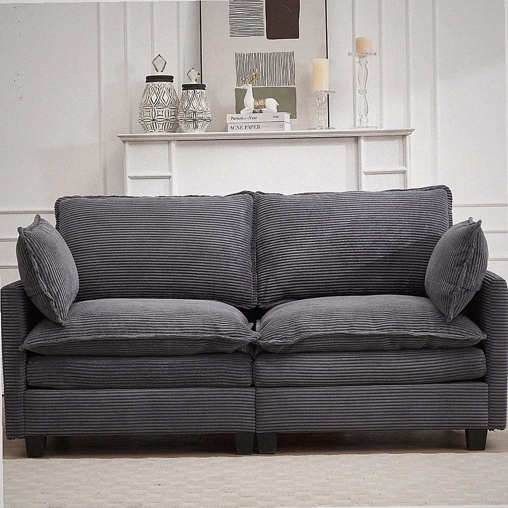 69"L Velvet Loveseat Sofa 2-Seat Comfy Upholstered Couch w/2 Pillow, Dark Gray