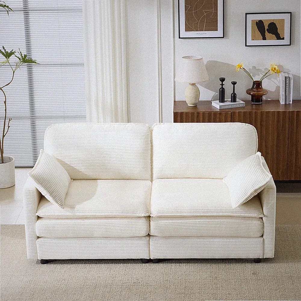 69" Plush Cloud Loveseat: 2-Seater Sectional Sofa with Beige Chenille Cushions