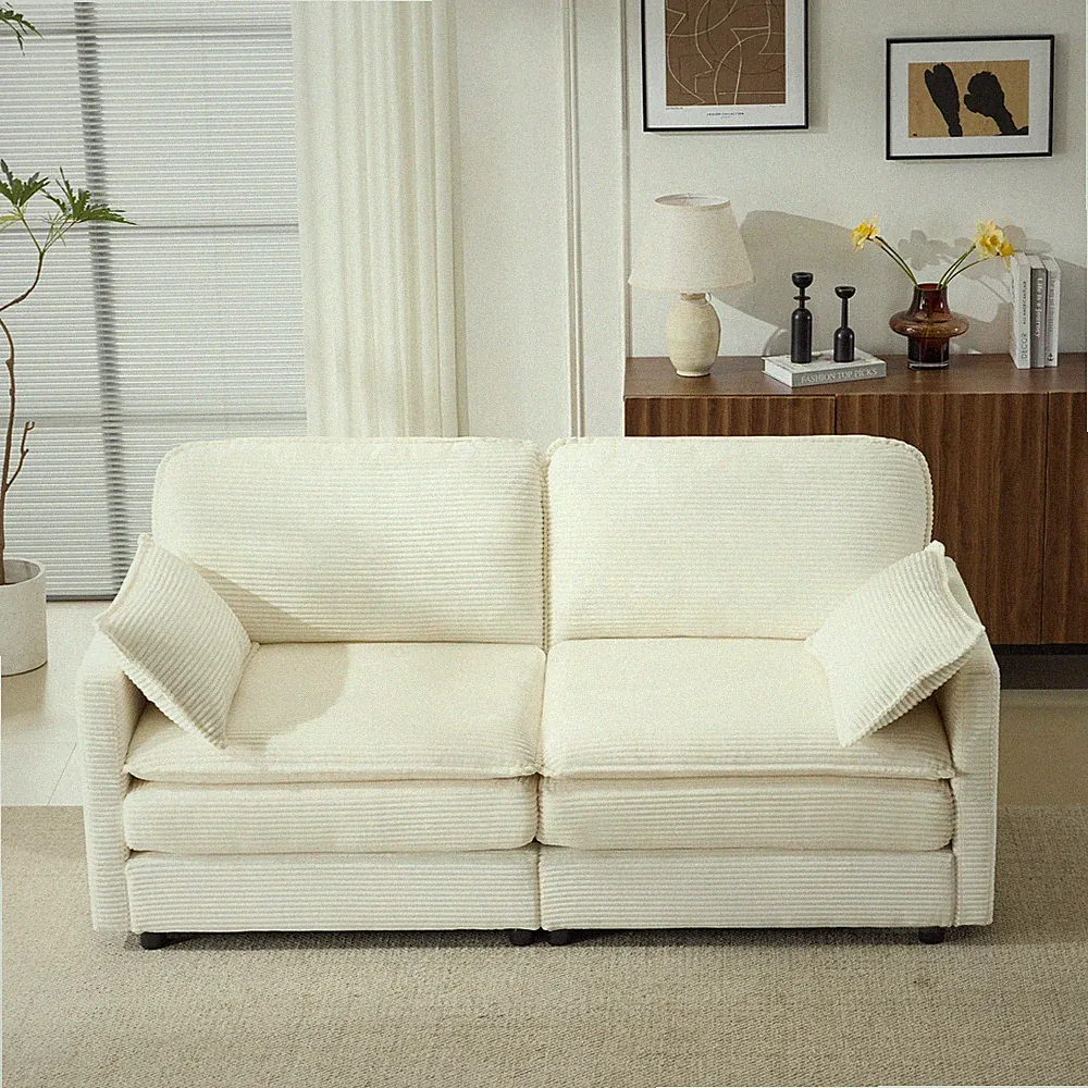 69" Plush Cloud Loveseat: 2-Seater Sectional Sofa with Beige Chenille Cushions