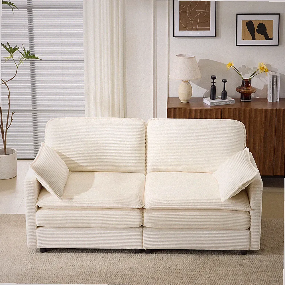 69" PLUSH CLOUD LOVESEAT: Modular 2-Seater Sectional Sofa with 22" Beige Chenil