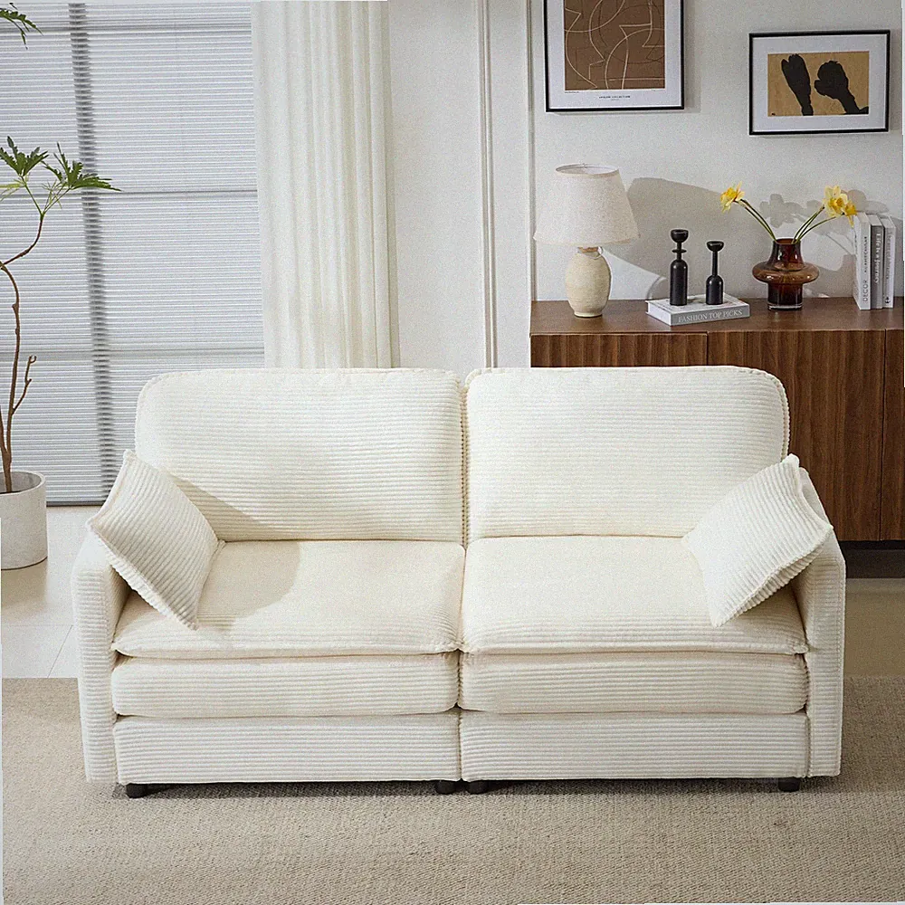 69" PLUSH CLOUD LOVESEAT: Modular 2-Seater Sectional Sofa with 22" Beige Chenill