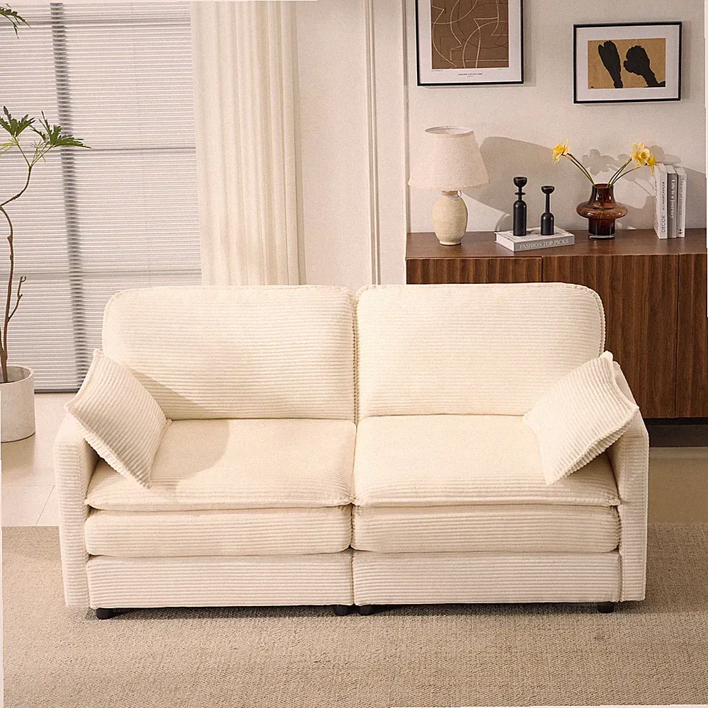 69" PLUSH CLOUD LOVESEAT: Modular 2-Seater Sectional Sofa with 22" Beige Chenill