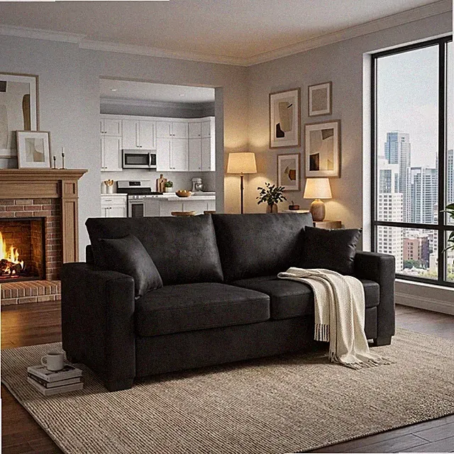 69In 2 Seater Sofa Loveseat Couch Tech Breathable Faux Leather Upholstered Black