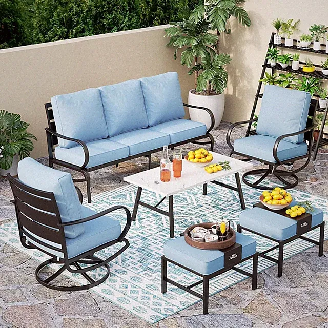 6PCS Patio Furniture Set Outdoor Sectional Sofa Conversation Set for Lawn Garden